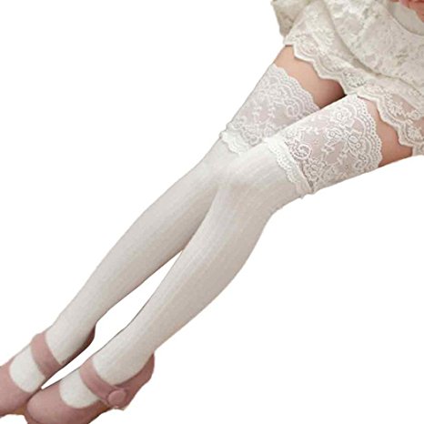 Voberry Women Socks Straight Tube Stockings Lace Trim Leg Warmer Sock