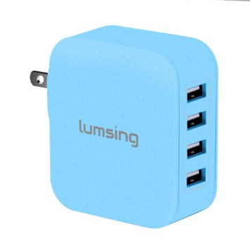 Lumsing 35W 7A 4-Port USB Wall Charger with Folding Plug Portable Travel Charger For iPhone 6 Plus, iPad, Samsung Galaxy S6 Edge(Blue)