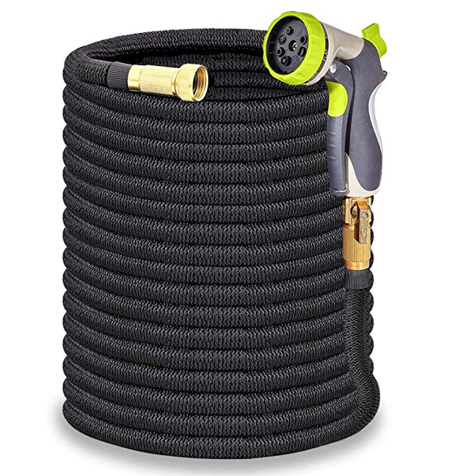 HYRIXDIRECT 100FT Garden Hose Lightweight Durable Flexible Water Hose with 3/4 Nozzle Solid Brass Connector and High Pressure Water Spray Nozzle Expanding Hoses