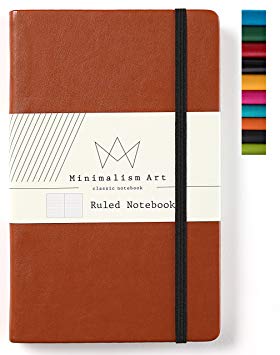 Minimalism Art, Classic Notebook Journal, A5 Size 5 X 8.3 inches, Brown, Ruled Lined Page, 192 Pages, Hard Cover, Fine PU Leather, Inner Pocket, Quality Paper-100gsm, Designed in San Francisco