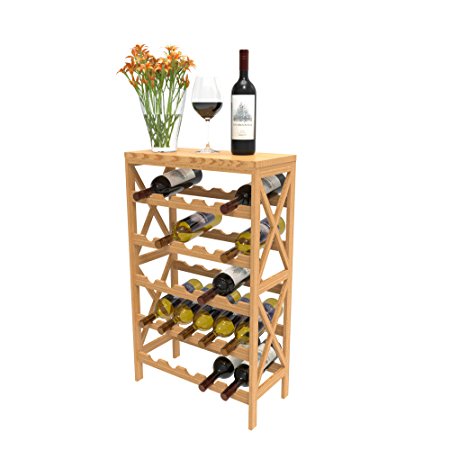 Rustic Wine Rack-Space Saving Free Standing Wine Bottle Holder for Kitchen, Bar, Dining or Living Rooms- Classic Storage Shelf by Lavish Home