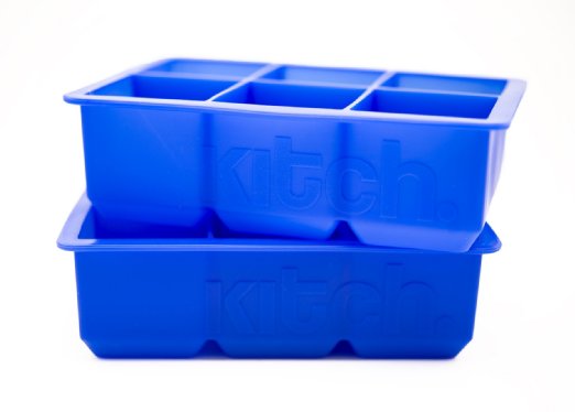 Large Cube Silicone Ice Tray 2 Pack by Kitch Giant 2 Inch Ice Cubes Keep Your Drink Cooled for Hours - Cobalt Blue