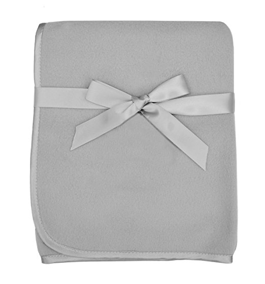 TL Care Fleece Blanket with Satin Trim, Gray, 3/8"