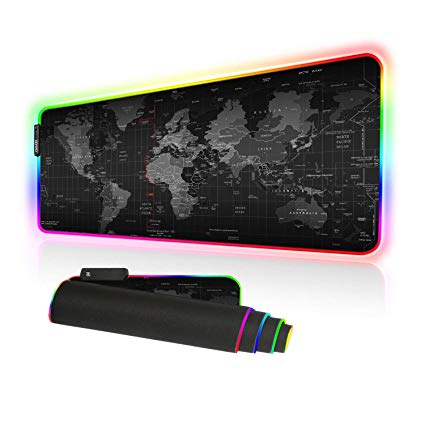 RGB Large Gaming Mouse Pad - 10 Light Modes Oversized Glowing Led Extended Mousepad, High Speed Tracking Surface Non-Slip Rubber Base (80x30 RGBditu)