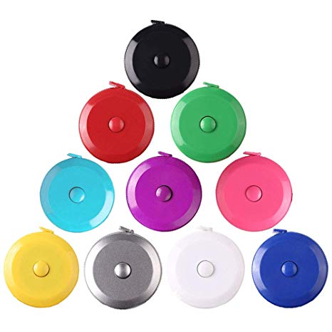Tape Measure 150 cm 60 Inch Push Button Tape Body Measuring Soft Retractable for Sewing Double-Sided Tailor Cloth Ruler (10 Colors Package) 10Pack by MXRS
