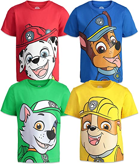 Nickelodeon Paw Patrol Chase Marshall Rocky Rubble 4 Pack Short Sleeve Tees