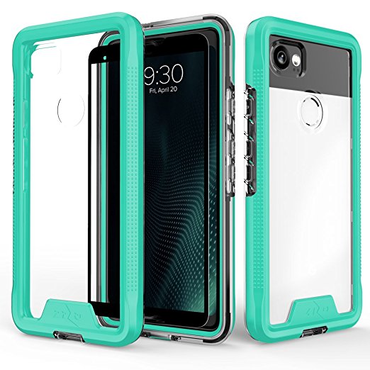 Zizo ION Series Google Pixel 2 XL Case - Military Grade Drop Tested with Clear Tempered Glass Screen Protector (Teal & Clear)