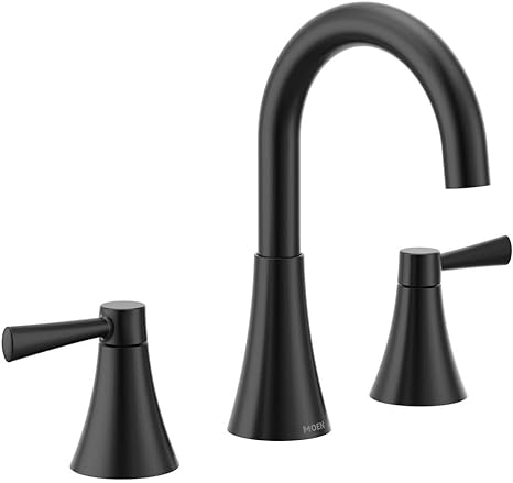 Moen Ronan Matte Black Two-Handle Widespread Modern Bathroom Faucet, Valve Included, 84023BL