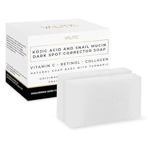 VALITIC Snail Mucin Kojic Acid Bar Soap Dark Spot Corrector – with Snail Secretion for Intense Hydration and Moisturization – 2 Pack