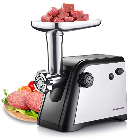 Electric Meat Grinder, Homeleader Stainless Steel Meat Mincer & Sausage Stuffer, 800W ETL Approved with 3 Cutting Plates, Sausage Making Kit, Blade & Kubbe Attachment