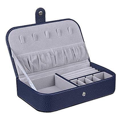 misaya Travel Jewelry Box Middle Size Storage Case for Necklace Earrings Rings Portable Jewelry Organizer for Women, Navy Blue