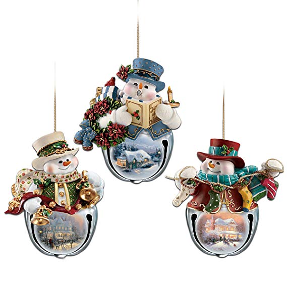 Thomas Kinkade Snow-Bell Holidays Snowman Ornaments: Set Of Three by The Bradford Exchange