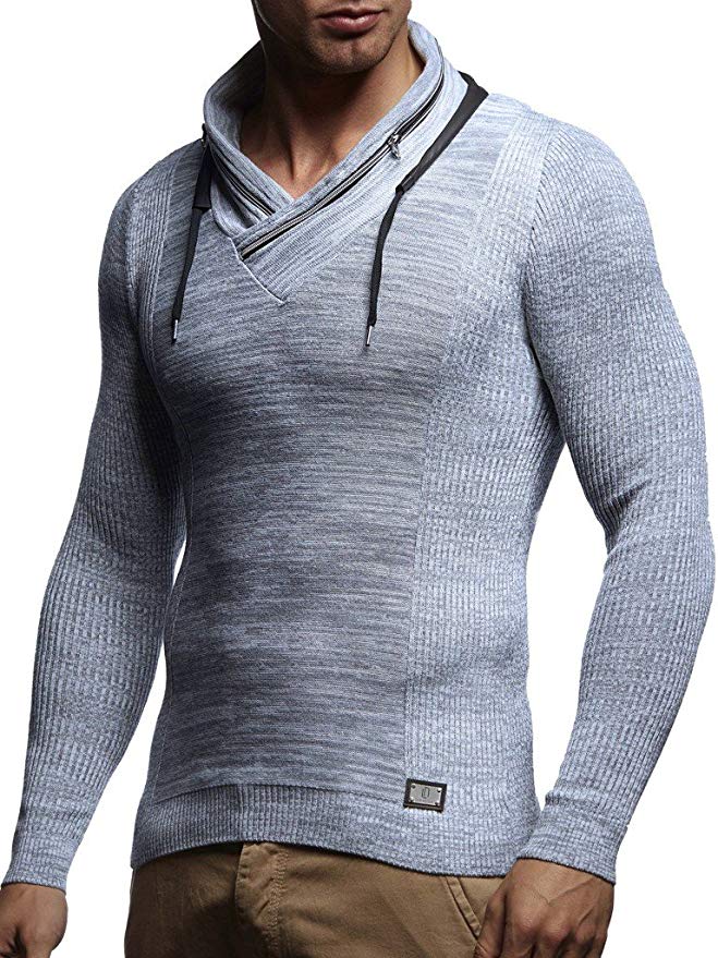 Leif Nelson Men's Pullover Knitted Pullover Hoodie Shawl Collar Sweatshirt Long Sleeve Sweater Zipper Slim Fit LN1585