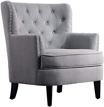 Rosevera Home Gustavo Collection Fabric  Nailhead Club Chair, Contemporary Accent Chairs, Grey