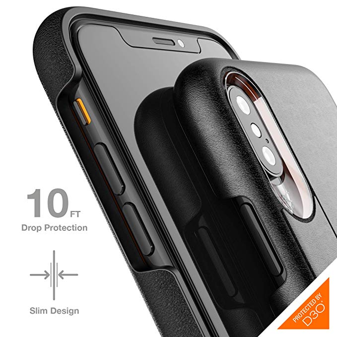 Gear4 Knightsbridge Leather Case with Advanced Impact Protection [ Protected by D3O ], Slim, Tough Design for iPhone X/XS – Black