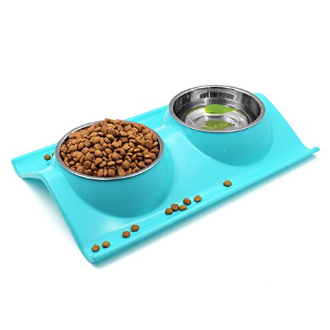 Hippih Dog Cat Puppies Bowl Stainless Steel Pet Double No-skid Food Water Feeder Bowls