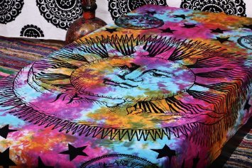 1 X Psychedelic Celestial Sun Moon Stars Tie Dye Tapestry, Hippie Hippy Wall Hanging, Indian Tapestry, Sun-moon Tapestry, Celestial Tapestry