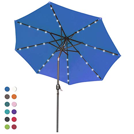 ABCCANOPY Solar Umbrellas Patio Umbrella 9 FT LED Umbrellas 32LED Lights with Tilt and Crank Outdoor Umbrella Table Umbrellas for Garden, Deck, Backyard, Pool and Beach,12 Colors, (Navy Blue)