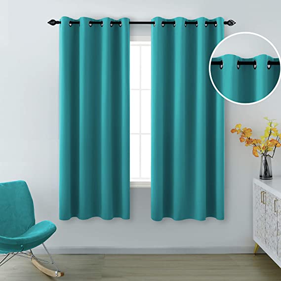 Teal Curtains 63 Inch Length for Girls Room 2 Panels Grommet Light Blocking Thermal Insulated Room Darkening Blackout Curtains for Bedroom Girls Teens 52 x 63 Inches Long