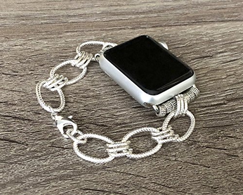 Silver Metal Chain Links Bracelet For Apple Watch Series 1 2 & 3 Handmade Unique Design Jewelry Bangle Apple Smart Watch Band Fashion Luxury Adjustable Size Wristband