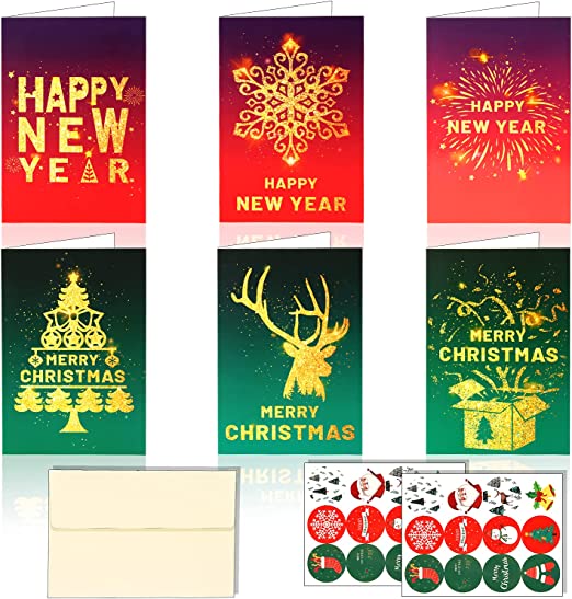 Christmas Cards with Envelopes and Stickers, 24 pcs Merry Christmas Greeting Cards, Beautiful Christmas Postcards, Cards Multipack Blank Creative Greeting Cards for Expressing Christmas Greetings