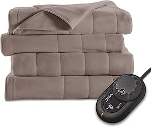 Sunbeam Quilted Fleece Heated Blanket, King, Mushroom