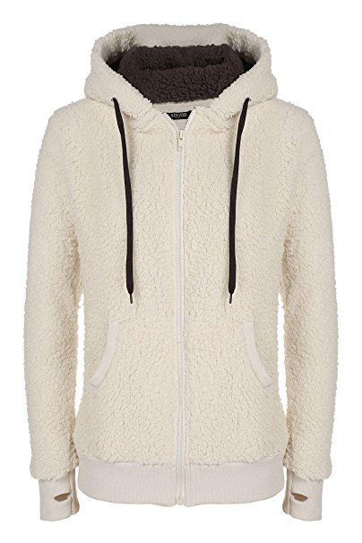 ACEVOG Ladies Womens Soft Teddy Sherpa Fleece Hooded Jumper Hoody Jacket Coat