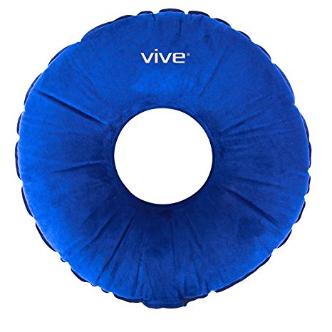 Hemorrhoid Cushion by Vive - Donut Pillow for Piles, Pregnancy, and Coccyx Pain Relief - Portable Tailbone Doughnut Seat Cushion - Ring Chair Pad Pillow for Prostate - Inflatable Assist Valve (Blue)