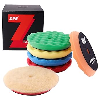 ZFE Buffing Polishing Pads, 6Pcs 5"(125mm) Waffle Foam Buffing Pads Polishing Pads Wool Pad Kit for 5Inch Backing Plate RO/DA/GA Car Polisher Boat Compounding, Polishing and Waxing