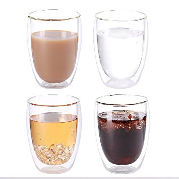Zen Room Ultra Clear Strong Double Wall Glass, Insulated Thermo & Heat Resistant Design, Dishwasher and Microwave Safe, Made of Real Borosilicate Glass (12oz Set of 4)