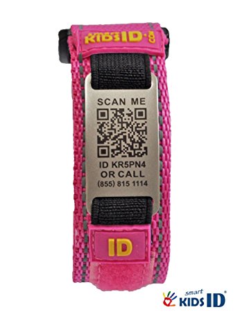 SmartKidsID Child ID/Medical ID bracelet using QR Code - No engraving necessary! Unlimited editing! (Small, Pink)