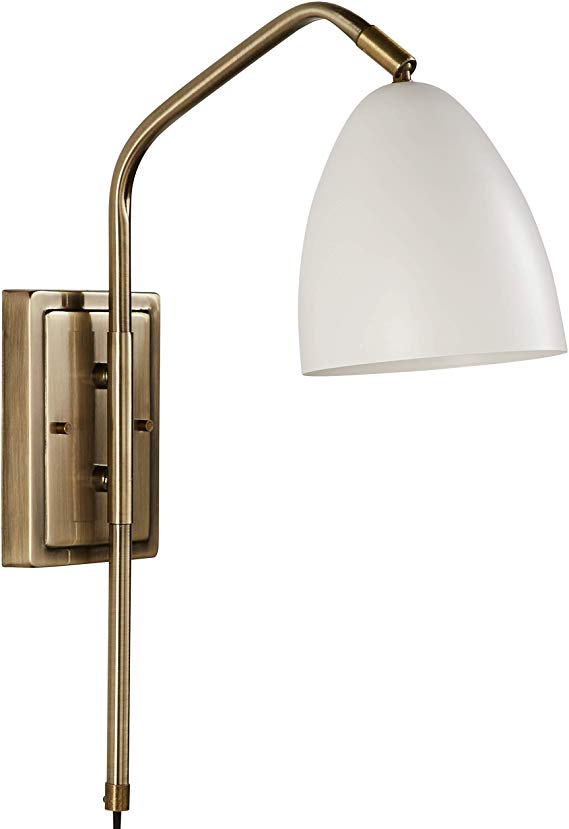 Rivet Industrial Swiveling Wall Sconce with Bulb, 18.1"H, Matte White and Antique Brass