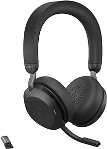 Jabra Evolve2 75 Wireless PC Headset with 8-Microphone Technology - Dual Foam Stereo Headphones with Advanced Active Noise Cancellation, USB-A Bluetooth Adapter and MS Teams-compatibility - Black