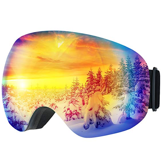 [Anti-Fog & OTG Design ] Ski Goggles,TOPELEK Snowboard Skate Goggles Snowmobile Ski Snow Glasses with 100% UV400 Protection,Super-wide Angle and Spherical Dual-layer Lens,Bendable Frame,Anti-slip Strap for Men and Women - Blue