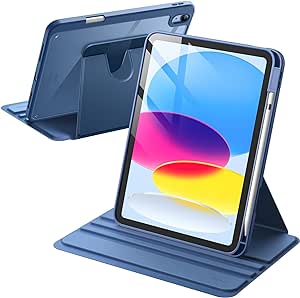 JETech Rotierende Hülle für iPad 10 (10,9 Zoll, Modell 2022, 10. Generation) mit Stifthalter, 360 Grad Drehbare Schutzhülle Ständer Transparente Rückseite, Auto Wachen/Schlafen (Navy)