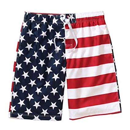 UZZI Mens Patriotic USA American Flag Swim Trunks