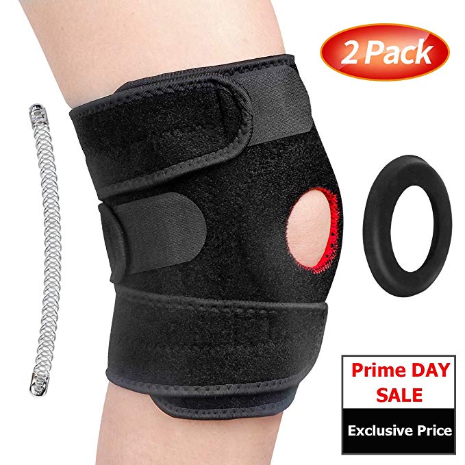 2 Pack Knee Brace Support for Meniscus Tear - Arthritis, ACL, LCL, MCL, Injury Recovery, Sports Exercise, Including 4 Stabilizers, 1 Soft Pad, Non-Slip Straps and Open Patella Design