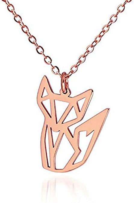 AOCHEE Fox Necklace Rose Gold Fox Origami Necklace Fox Pendant Necklace for Women Girls Animal Jewelry
