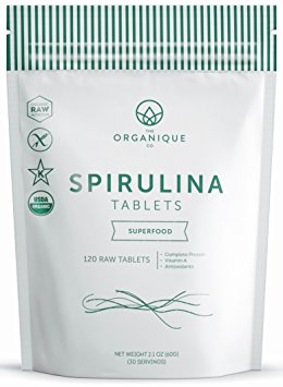The Organique Co. Organic Raw Spirulina Superfood Tablets. Naturally High in Amino Acids, Antioxidants, Protein, Vitamins & Minerals. Vegan, Gluten Free - 120 CT - 500MG