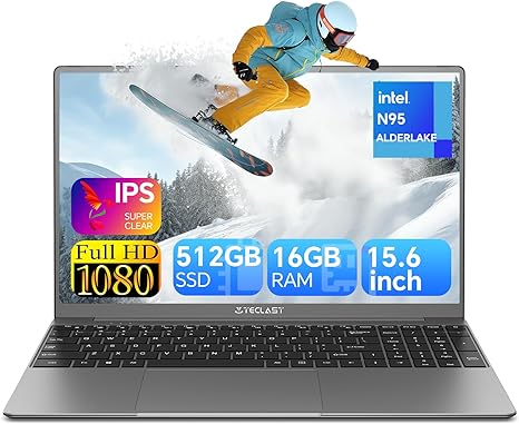 TECLAST F16Pro Laptop Computer, 16GB DDR5 512GB SSD, Intel N95 Processor, 15.6 Inch FHD IPS 1920x1080, 38WH Battery Notebook Computer, WiFi 6/BT 5.0, Numeric Keypad, Backlit Keyboard, Webcam [2024]