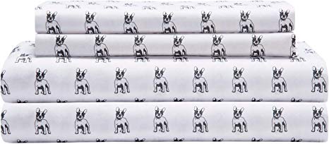 HowPlum French Bulldog Microfiber King Sheet Set Bedding Dogs Frenchie, Black Grey and White