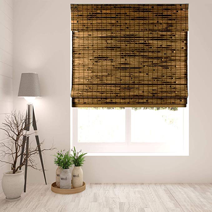 Arlo Blinds Cordless Java Deep Bamboo Roman Shades Blinds - Size: 46.5" W x 60" H, Innovative Cordless Lift System ensures Safety and Ease of use.