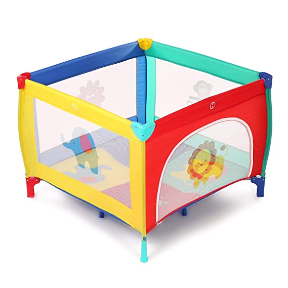 Baby Play Portable Playard Play Pen with Mattress Safety Baby Playard with Door Activity Center for Toddler Boys Girls Fun Time Indoor and Outdoor 39inch x 39inch（Colorful）