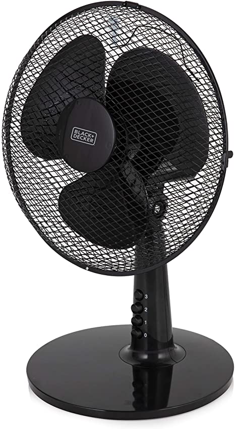 BLACK DECKER BXFD52004GB 12 inch Desk Fan, 3 Speed, 80 Degree Oscillation, Copper Motor Technology, Black