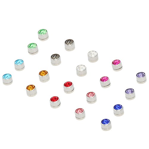 Stainless Steel Magnetic Clip On 5mm Stud Earrings Unisex Colored Crystal 10 Pair Set, By Regetta Jewelry