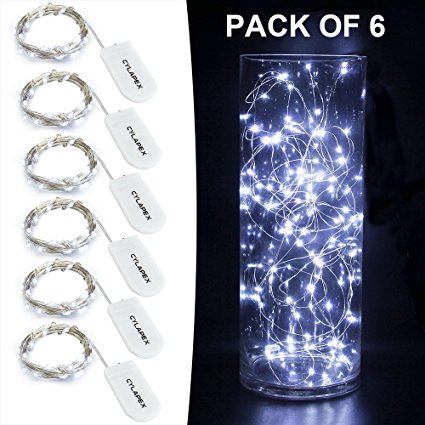 CYLAPEX 6 PCS Cool White Fairy Lights, Battery Operated String Lights Twinkle Lights LED Starry String Lights Firefly on 7.2ft/2m Silvery Copper Wire for DIY Christmas Decoration Costume Wedding Party