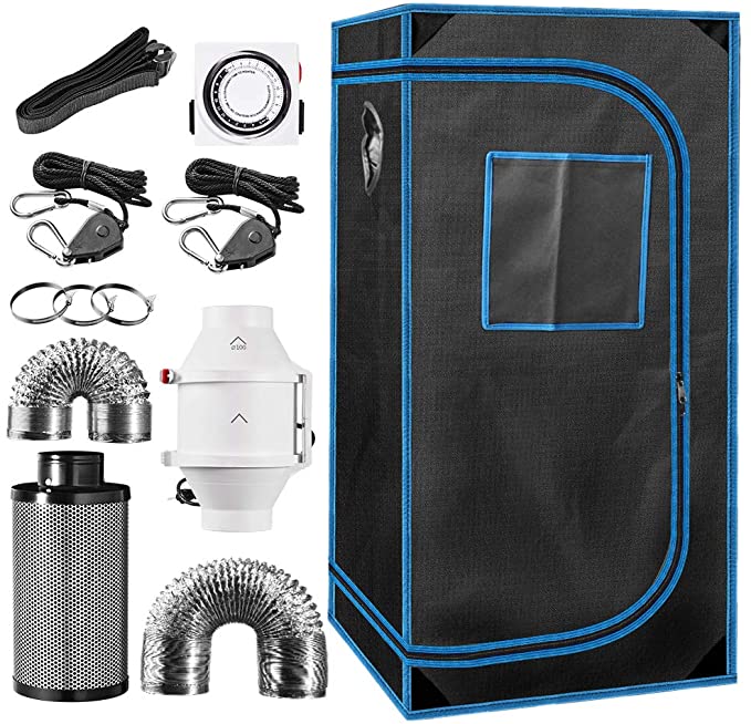 24" x 24" x 48" Indoor Plant Grow Tent Complete Kit, Hydroponics Tent System with 4" Inline Fan   Carbon Filter   Ducting Combos   Timer   Hangers
