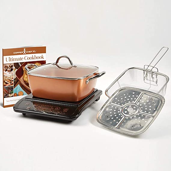 Copper Chef 853 Casserole & Induction 5 pc Set & Induction Cooktop, 5 Piece, Casserole 5pc Set with Black Induction Cooker