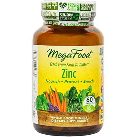 MegaFood - Zinc, Supports Healthy Tissue Development, Wound Recovery & Immune Function, 60 Tablets