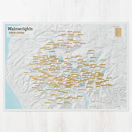 Maps International Wainwright Summits Collect and Scratch Off Lake District Map For Walkers – 59 x 42 cm